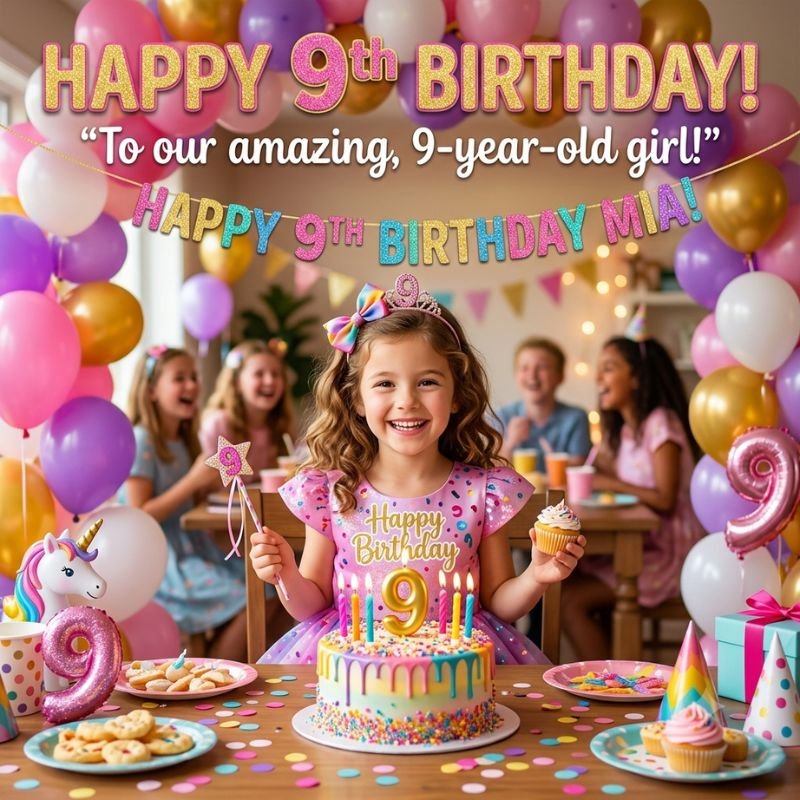 9th Birthday Caption for Girl