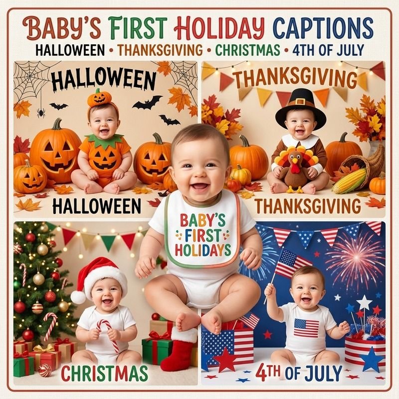 Baby's First Holiday Captions (Halloween, Thanksgiving, Christmas, 4th of July)