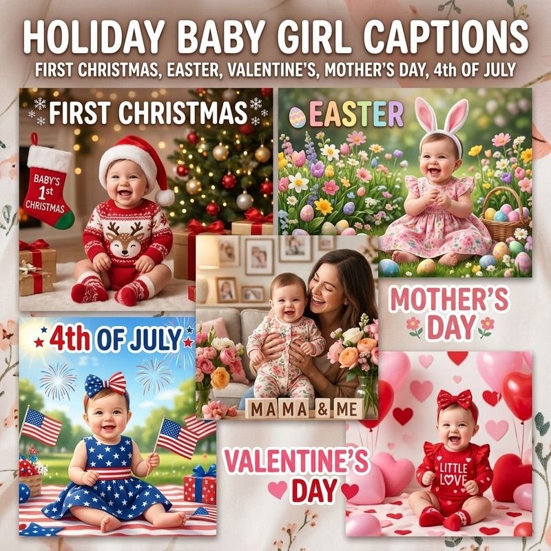 Holiday Baby Girl Captions (First Christmas, Easter, Valentine's, Mother's Day, 4th of July)